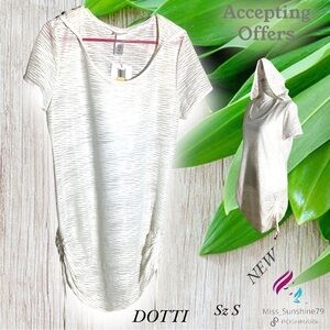 DOTTI NEW - Sz S - striped cover up ruched hem w/ hoodie - off-white - oversized